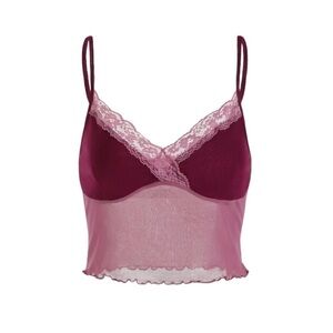 Cider Pink Lace Trim Micro Mesh Crop Bustier. Size L. #639